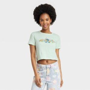 Women's Disney Stitch Short Sleeve Graphic Baby T-Shirt - Green